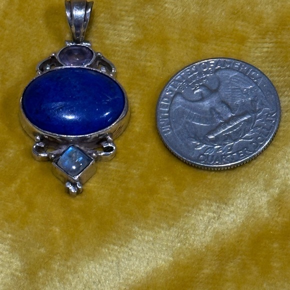 Sterling Silver 925 Multi-Gemstone Pendant – Lapis Lazuli, Amethyst & Moonstone - Picture 5 of 5